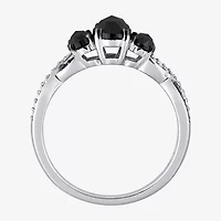 Midnight Black Womens 1 3/8 CT. T.W. Natural Diamond 10K White Gold Oval Side Stone 3-Stone Engagement Ring