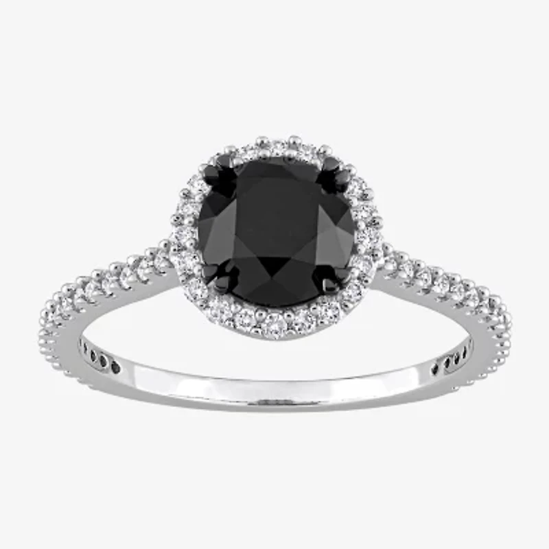 Midnight Black Womens 1 1/4 CT. T.W. Natural Diamond 14K White Gold Round Side Stone Halo Engagement Ring