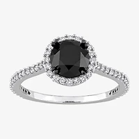 Midnight Black Womens 1 1/4 CT. T.W. Natural Diamond 14K White Gold Round Side Stone Halo Engagement Ring