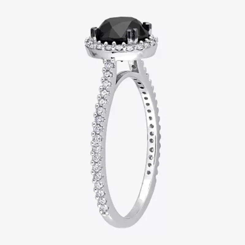 Midnight Black Womens 1 1/4 CT. T.W. Natural Diamond 14K White Gold Round Side Stone Halo Engagement Ring
