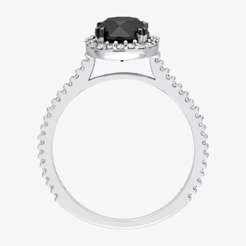 Midnight Black Womens 1 1/4 CT. T.W. Natural Diamond 14K White Gold Round Side Stone Halo Engagement Ring