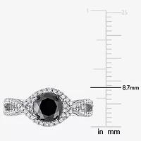 Womens 1 3/4 CT. T.W. Natural Black Diamond 10K White Gold Round Side Stone Crossover Engagement Ring