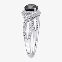Womens 1 3/4 CT. T.W. Natural Black Diamond 10K White Gold Round Side Stone Crossover Engagement Ring