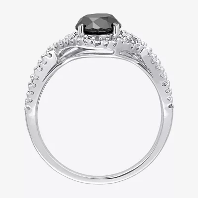 Womens 1 3/4 CT. T.W. Natural Black Diamond 10K White Gold Round Side Stone Crossover Engagement Ring