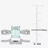 Womens 1/3 CT. T.W. Genuine Blue Aquamarine 14K White Gold Side Stone Bridal Set