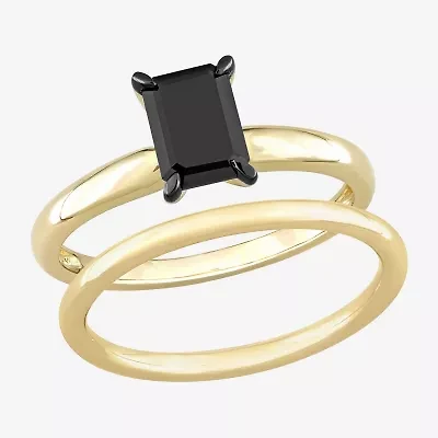 Womens 1 CT. Natural Black Diamond 14K Gold Solitaire Bridal Set