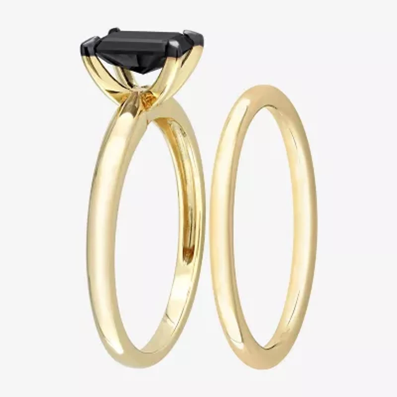 Womens 1 CT. Natural Black Diamond 14K Gold Solitaire Bridal Set