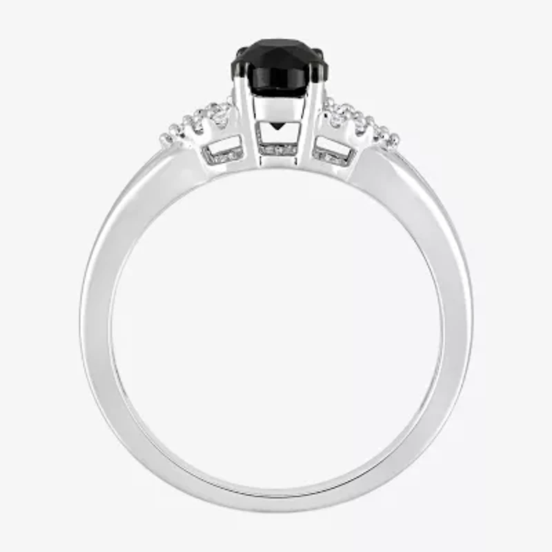 Womens 1 CT. T.W. Genuine Black Diamond 14K White Gold Oval Engagement Ring