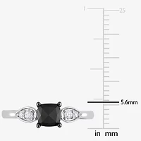 Womens 1 CT. T.W. Natural Black Diamond 14K White Gold Cushion Engagement Ring