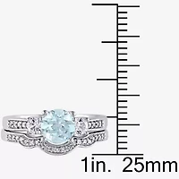 Womens 1/7 CT. T.W. Genuine Blue Aquamarine 10K White Gold Round Side Stone 3-Stone Bridal Set