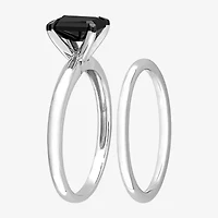 Womens 1 CT. Natural Black Diamond 14K White Gold Solitaire Bridal Set