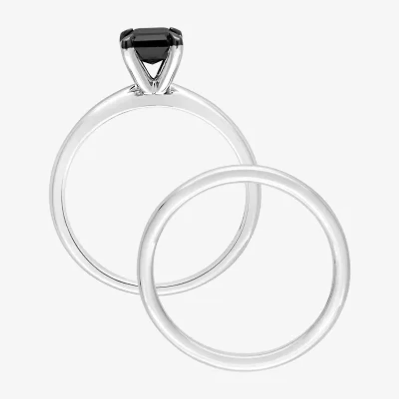 Womens 1 CT. Natural Black Diamond 14K White Gold Solitaire Bridal Set