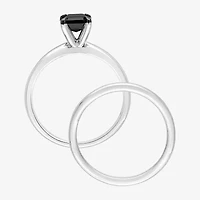 Womens 1 CT. Natural Black Diamond 14K White Gold Solitaire Bridal Set