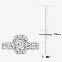 Womens 1 CT. T.W. Natural White Diamond 14K Gold Oval Side Stone Halo Bridal Set