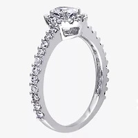 Womens 1 CT. T.W. Natural White Diamond 14K Gold Oval Side Stone Halo Engagement Ring