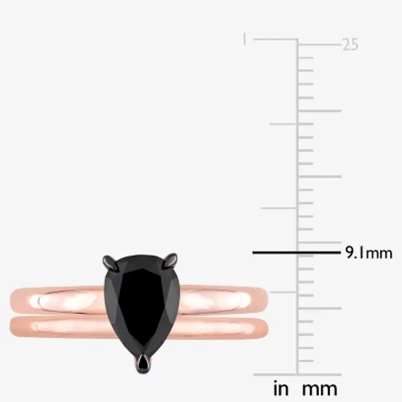 Womens 1 CT. Natural Black Diamond 14K Rose Gold Pear Solitaire Bridal Set
