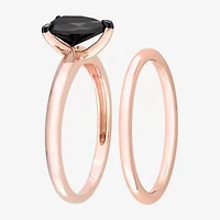 Womens 1 CT. Natural Black Diamond 14K Rose Gold Pear Solitaire Bridal Set