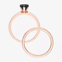 Womens 1 CT. Natural Black Diamond 14K Rose Gold Pear Solitaire Bridal Set