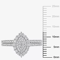 Womens 1/2 CT. T.W. Natural White Diamond 10K Gold Marquise Side Stone Halo Bridal Set