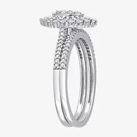 Womens 1/2 CT. T.W. Natural White Diamond 10K Gold Marquise Side Stone Halo Bridal Set