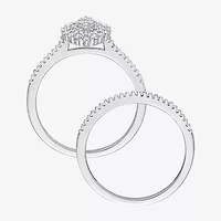 Womens 1/2 CT. T.W. Natural White Diamond 10K Gold Marquise Side Stone Halo Bridal Set