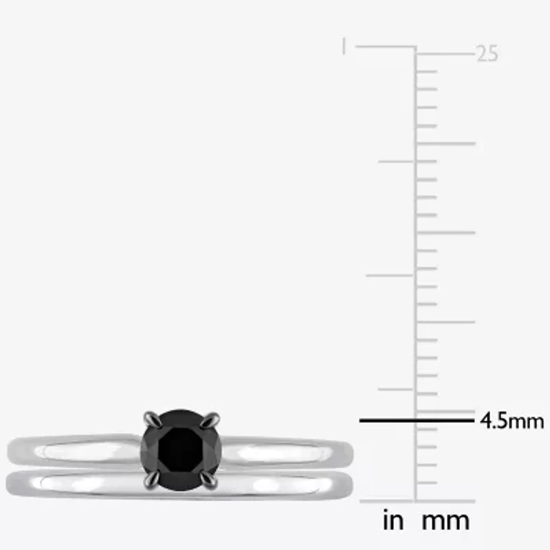 Womens 1/2 CT. Natural Black Diamond 10K White Gold Round Solitaire Bridal Set