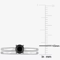 Womens 1/2 CT. Natural Black Diamond 10K White Gold Round Solitaire Bridal Set