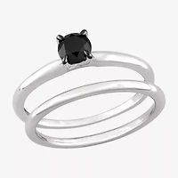Womens 1/2 CT. Natural Black Diamond 10K White Gold Round Solitaire Bridal Set