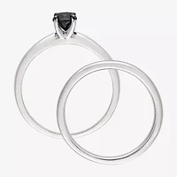 Womens 1/2 CT. Natural Black Diamond 10K White Gold Round Solitaire Bridal Set