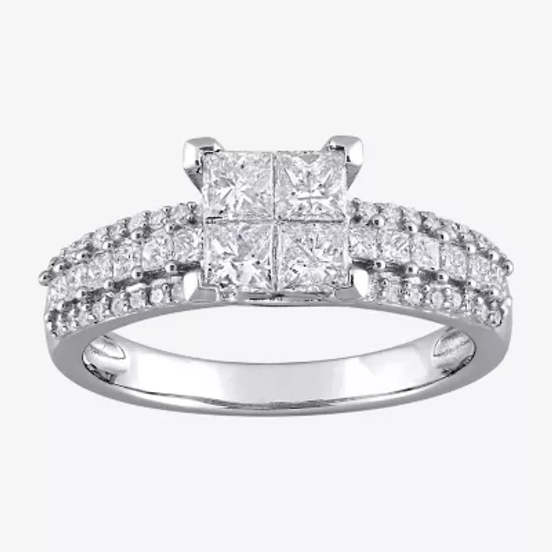 Womens 1 CT. T.W. Natural White Diamond 10K Gold Side Stone Engagement Ring