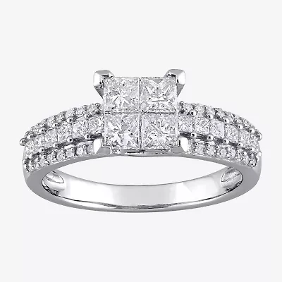 Womens 1 CT. T.W. Natural White Diamond 10K Gold Side Stone Engagement Ring
