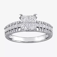Womens 1 CT. T.W. Natural White Diamond 10K Gold Side Stone Engagement Ring