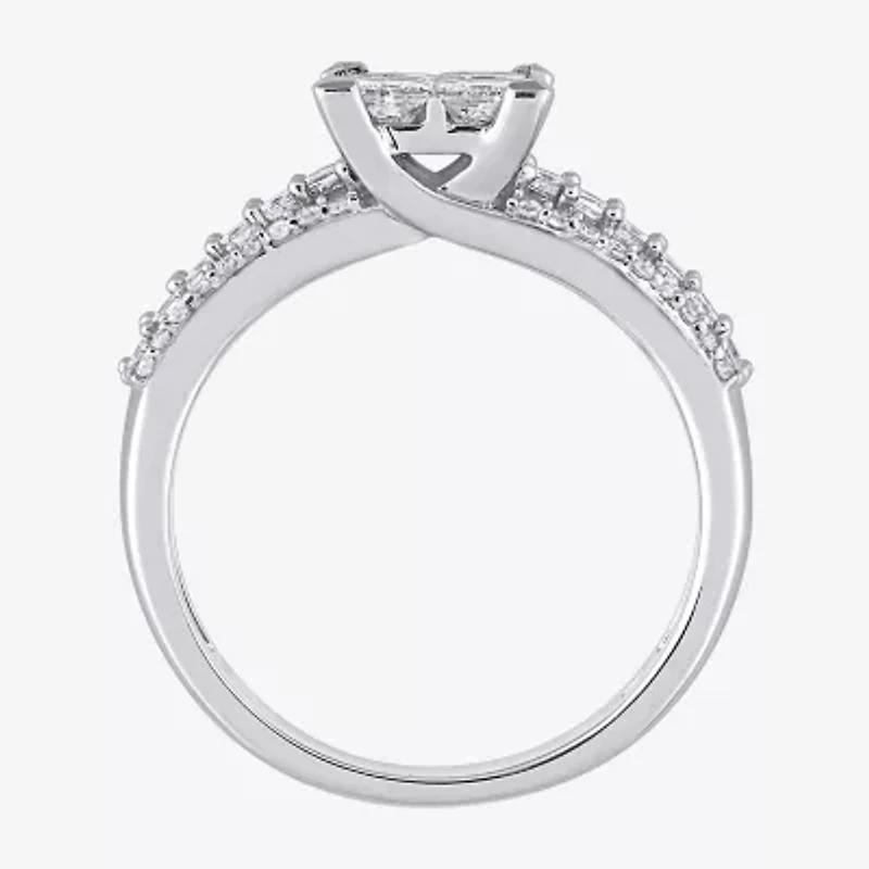 Womens 1 CT. T.W. Natural White Diamond 10K Gold Side Stone Engagement Ring