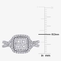 Womens 1 CT. T.W. Natural White Diamond 10K Gold Cushion Side Stone Halo Engagement Ring