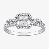 Womens 1/2 CT. T.W. Natural White Diamond 10K Gold Cushion Side Stone Crossover Engagement Ring