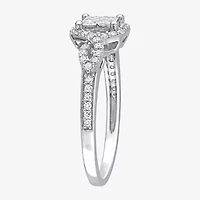 Womens 1/2 CT. T.W. Natural White Diamond 10K Gold Cushion Side Stone Crossover Engagement Ring