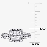Womens 1 CT. T.W. Natural White Diamond 10K Gold Side Stone Halo Engagement Ring