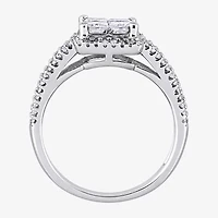 Womens 1 CT. T.W. Natural White Diamond 10K Gold Side Stone Halo Engagement Ring