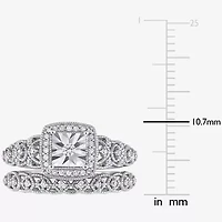 Womens 1/3 CT. T.W. Natural White Diamond Sterling Silver Cushion Halo Bridal Set