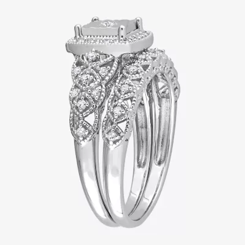 Womens 1/3 CT. T.W. Natural White Diamond Sterling Silver Cushion Halo Bridal Set