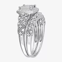 Womens 1/3 CT. T.W. Natural White Diamond Sterling Silver Cushion Halo Bridal Set
