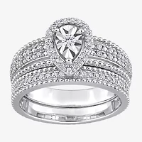 Womens 1/3 CT. T.W. Natural White Diamond Sterling Silver Pear Halo Bridal Set
