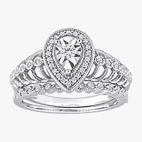 Womens 1/3 CT. T.W. Natural White Diamond Sterling Silver Pear Halo Bridal Set