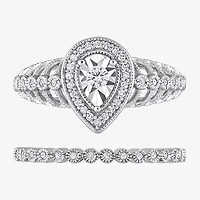 Womens 1/3 CT. T.W. Natural White Diamond Sterling Silver Pear Halo Bridal Set