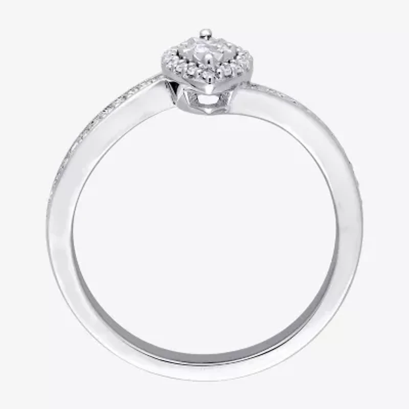 Womens 1/4 CT. T.W. Natural White Diamond Sterling Silver Marquise Side Stone Bypass  Engagement Ring