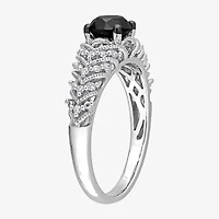 Womens 7/8 CT. T.W. Natural Black Diamond 14K White Gold Round Side Stone Engagement Ring