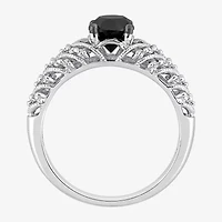 Womens 7/8 CT. T.W. Natural Black Diamond 14K White Gold Round Side Stone Engagement Ring