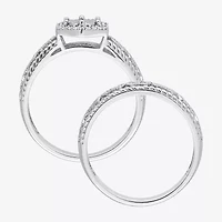 Womens 1/ CT. T.W. Natural White Diamond Sterling Silver Halo Bridal Set