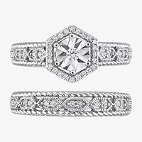 Womens 1/ CT. T.W. Natural White Diamond Sterling Silver Halo Bridal Set