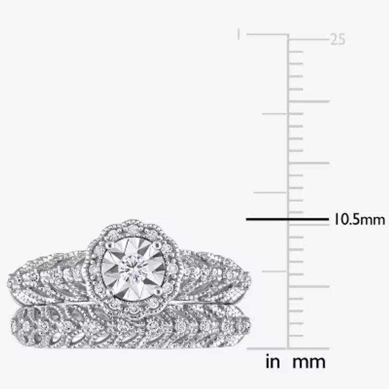 Womens 1/4 CT. T.W. Natural White Diamond Sterling Silver Round Halo Bridal Set